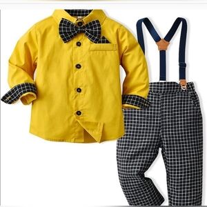 Boys 3 piece Dress up pants set! Bow Tie, Long Sleeved Shirt Suspenders